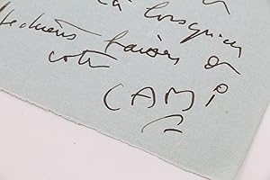 Lettre autographe signée adressée à son ami Carlo Rim s'excusant de pas être présent à la fête or...