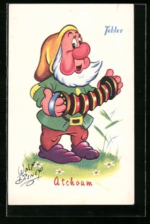 Bild des Verkufers fr Knstler-Ansichtskarte Walt Disneys Comicfigur Atchoum, Reklame fr Tobler zum Verkauf von Bartko-Reher