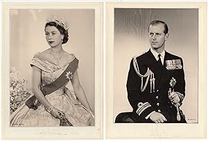 Elizabeth II., Queen (1926-2022) & Philip, Prince (1921-2021) - Exquisite pair of vintage signed ...