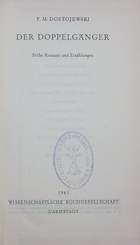 Bild des Verkufers fr Der Doppelgnger. Frhe Romane und Erzhlungen. zum Verkauf von Antiquariat Bookfarm