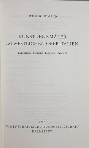 Seller image for Kunstdenkmler im westlichen Oberitalien. Lombardei, Piemont, Ligurien, Aostatal. for sale by Antiquariat Bookfarm