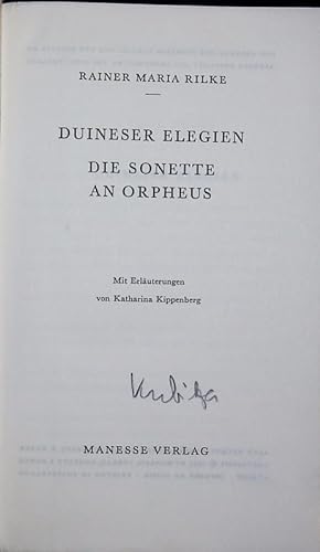 Bild des Verkäufers für Duineser Elegien. Die Sonette an Orpheus. zum Verkauf von Antiquariat Bookfarm