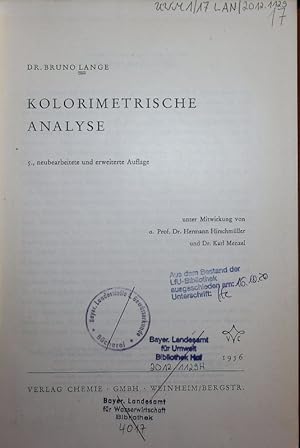 Image du vendeur pour Kolorimetrische Analyse. mis en vente par Antiquariat Bookfarm