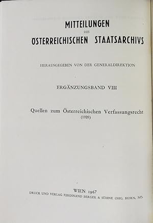 Quellen zum österreichischen Verfassungsrecht (1920) : die Protokolle des Unterausschusses des Ve...