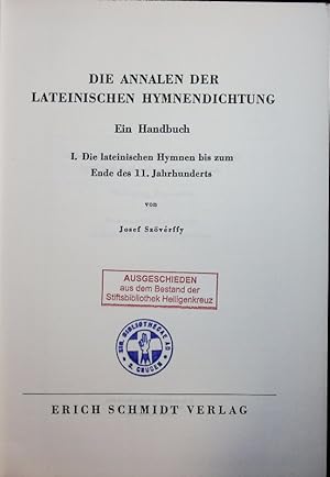 Imagen del vendedor de Die Annalen der lateinischen Hymnendichtung. Ein Handbuch. a la venta por Antiquariat Bookfarm