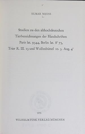 Studien zu den althochdeutschen Tierbezeichnungen der Handschriften : Paris lat. 9344, Berlin lat...