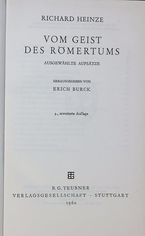 Seller image for Vom Geist des Rmertums. Ausgewhlte Aufstze. for sale by Antiquariat Bookfarm