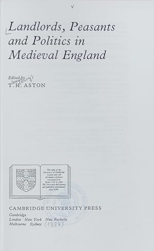 Immagine del venditore per Landlords, peasants and politics in medieval England. Past and present publications. venduto da Antiquariat Bookfarm