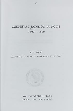 Image du vendeur pour Medieval London widows : 1300 - 1500. mis en vente par Antiquariat Bookfarm