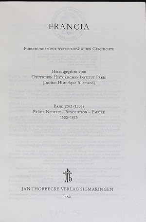 Seller image for Francia: Forschungen zur westeuopischen Geschichte; Bd. 20/2 (1993). Frhe Neuzeit - Revolution - Empire (1500-1815). for sale by Antiquariat Bookfarm
