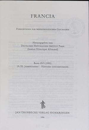 Seller image for Francia: Forschungen zur westeuopischen Geschichte; Bd. 20/3 (1993). 19./20. Jh. - Histoire Contemporaine. for sale by Antiquariat Bookfarm