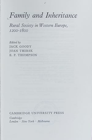 Family and inheritance : rural society in Western Europe, 1200 - 1800. Past and present publicati...