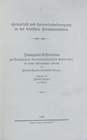 Bild des Verkufers fr Heimarbeit und Heimarbeiterbewegung in der deutschen Herrenkonfektion. zum Verkauf von Antiquariat Bookfarm