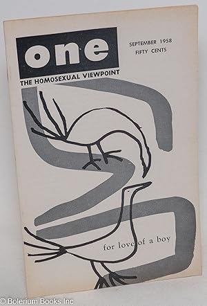 Bild des Verkufers fr ONE Magazine; the homosexual viewpoint; vol. 6, #9, September 1958 [misnumbered 8] For Love of a Boy zum Verkauf von Bolerium Books Inc.