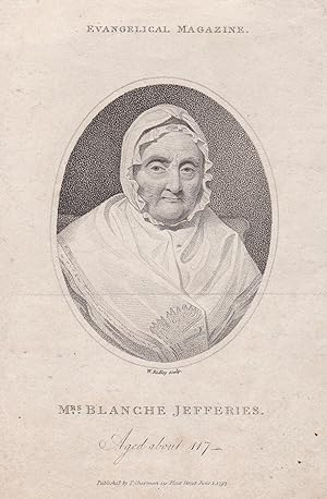 Image du vendeur pour Mrs. Blanche Jeggeries" - Blanche Jefferies (1680-?) aged 117 Jahre alt Alter old age Portrait mis en vente par Antiquariat Steffen Vlkel GmbH