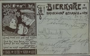 Jugendstil Studentika Ansichtskarte / Postkarte Wien, Bierkarte der Burschenschaft Alemannia