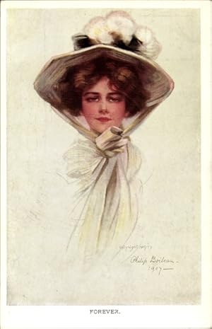 Künstler Ansichtskarte / Postkarte Boileau, Philip, Forever, Frauenportrait, Hut mit Schleife