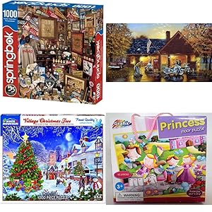 Seller image for Assorted Puzzles 4 Pack Bundle: Springboks 1000 Piece Jigsaw Puzzle Collectors Closet, David Barnhouse Classics Collection Picture Perfect 1000 Piece Jigsaw Puzzle, White Mountain Puzzles Village Christmas Tree - 1000 Piece Jigsaw Puzzle, Grafix Princess Floor Puzzle 45 Piece Ages 3-6 for sale by InventoryMasters