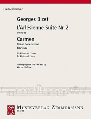 Bild des Verkufers fr Menuett aus L'Arlsienne-Suite Nr. 2 : und Entr'acte/Danse Bohmienne aus "Carmen". Flte und Klavier. zum Verkauf von Smartbuy