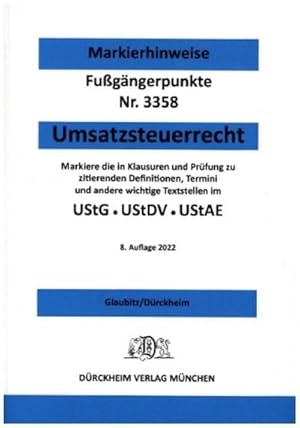 Bild des Verkufers fr UMSATZSTEUERRECHT Drckheim-Markierhinweise/Fugngerpunkte fr das Steuerberaterexamen : Markierhinweise zur Kennzeichnung der zentralen Begriffe, Definitionen und Termi in STEUERGESETZEn, Richtlinien, Erlassen, Schreiben des UMSATZSTEUERRECHTS. Von Rechtsanwlten, Steuerberatern, Dozenten und Prfern fr die STEUERGESETZE und WIRTSCHAFTSGESETZE ausgewogen zusammengestellt. DrckheimRegister sind seit 1993 der Standard zur Strukturierung der Gesetzessammlungen. zum Verkauf von Smartbuy