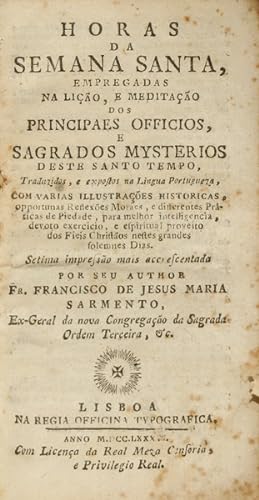 Bild des Verkufers fr HORAS DA SEMANA SANTA, [7. EDIO, 1786] zum Verkauf von Livraria Castro e Silva