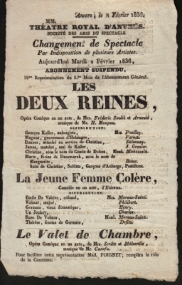 Les Deux Reines. Opéra Comique en un acte, de Mrs. Fréderic Soulié et Arnold, musique de Mr. H. M...
