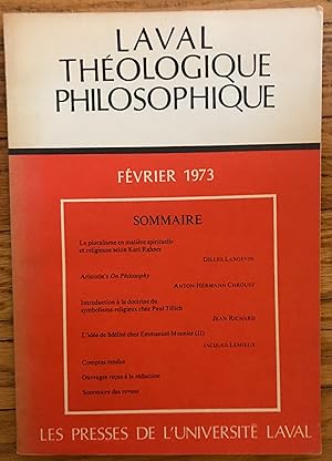 Laval Theologique Philosophique, Fevrier 1973