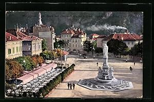 Cartolina Bozen, Walterplatz mit Denkmal Walter von der Vogelweide u. Hotel Greif