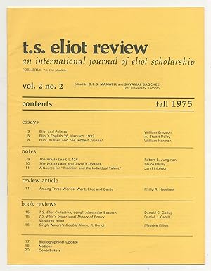 Seller image for T.S. Eliot Review: An International Journal of Eliot Scholarship - Vol. 2, No. 2 - Fall, 1975 for sale by Between the Covers-Rare Books, Inc. ABAA