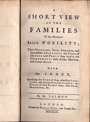 Immagine del venditore per A Short View of the Families of the Present Irish Nobility venduto da Quercus Rare Books