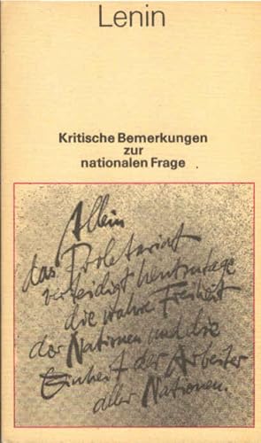 Bild des Verkufers fr Kritische Bemerkungen zur nationalen Frage. W. I. Lenin / Bcherei des Marxismus-Leninismus zum Verkauf von Schrmann und Kiewning GbR