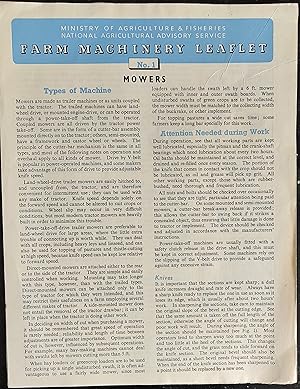 Imagen del vendedor de Farm Machinery Leaflet No.1: Mowers. January 1951 Ministry of Agriculture, Fisheries and Food a la venta por Shore Books