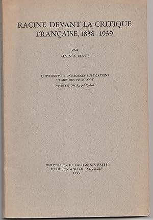 Seller image for Racine devant la critique franaise, 1838-1939 for sale by Librairie Franoise Causse