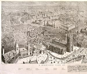 A BIRDS - EYE VIEW OF MANCHESTER IN 1889. One of the largest of the Graphic panoramas with t...