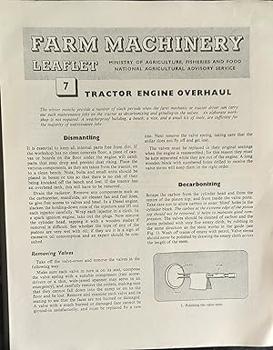 Seller image for Farm Machinery Leaflet 7 Tractor Engine Overhaul June 1958 Ministry of Agriculture, Fisheries and Food for sale by Shore Books