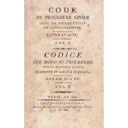 Bild des Verkufers fr Code de procedure civile avec sa traduction en langue italienne. Livre I et II. Codice sul modo di procedere nelle materie civili tradotto in lingua italiana. Libro I e II zum Verkauf von Libreria Antiquaria Giulio Cesare di Daniele Corradi