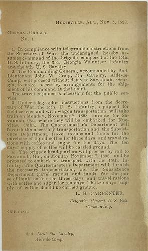 Huntsville, Ala., Nov. 5, 1898 / General Orders / No. 1 / [captioned heading, followed by four nu...