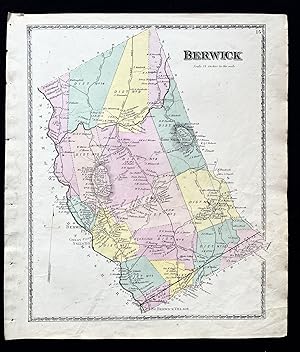 1872 Hand-Colored Street Map of Berwick, Maine with property owner names