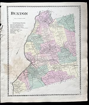 1872 Hand-Colored Street Map of Buxton, Maine with property owner names