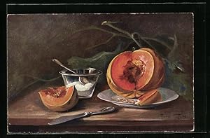 Bild des Verkufers fr Knstler-Ansichtskarte Mary Golay: Krbis auf einem Teller zum Verkauf von Bartko-Reher