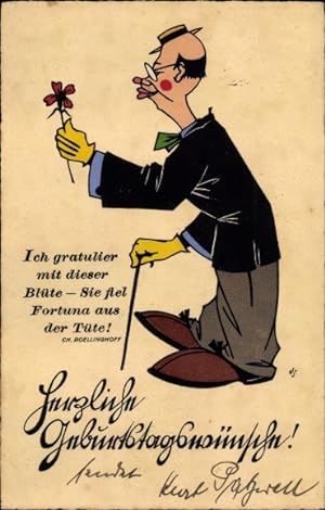 Bild des Verkufers fr Ansichtskarte / Postkarte Glckwunsch Geburtstag, Mann mit Blume, Ich gratulier mit dieser Blte zum Verkauf von akpool GmbH