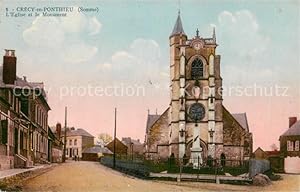 Postkarte Carte Postale 13851829 Crecy-en-Ponthieu Eglise et le Monument Crecy-en-Ponthieu