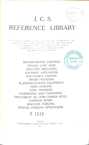 Bild des Verkufers fr I.C.S. Reference Library 11A (Motor-engine castings, mixing cast iron, machine moulding, etc.) zum Verkauf von WeBuyBooks
