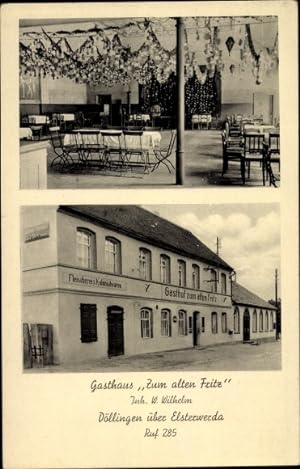 Ansichtskarte / Postkarte Döllingen Plessa an der Elster, Gasthaus Zum alten Fritz, Fleischerei -...