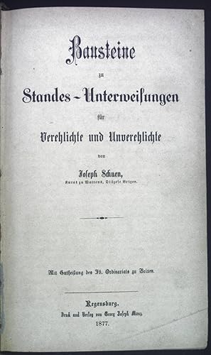 Seller image for Bausteine zu Standes-Unterweisungen fr Verehelichte und Unverehelichte. for sale by books4less (Versandantiquariat Petra Gros GmbH & Co. KG)