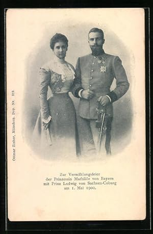 Ansichtskarte Vermählung von Prinz Ludwig von Sachsen-Coburg mit Prinzessin Mathilde von Bayern