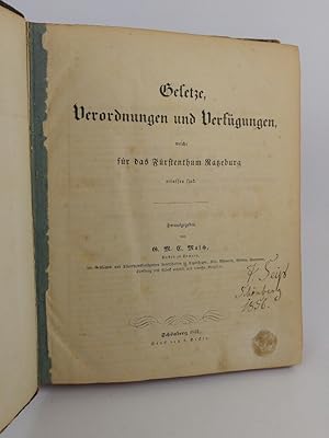 Bild des Verkufers fr Gesetze, Verordnungen und Verfgungen, welche fr das Frstenthum Ratzeburg erlassen sind. zum Verkauf von ANTIQUARIAT Franke BRUDDENBOOKS