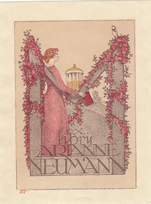 Bild des Verkufers fr Ex Libris Arianne Neumann. An rosenumkrnztes M gelehnt Stehende, dahinter Tempelchen. zum Verkauf von Antiquariat  Braun