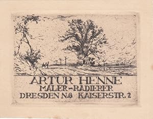 Bild des Verkufers fr Artur Henne Maler - Radierer Dresden Nr. 6 Kaiserstr. 2. Landschaft mit kleiner Kutsche. zum Verkauf von Antiquariat  Braun