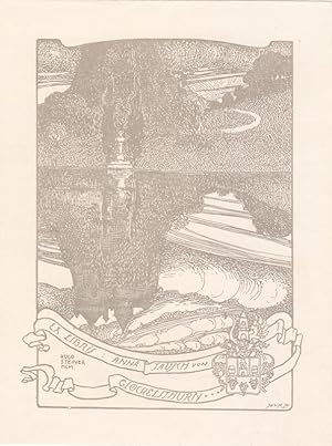 Bild des Verkufers fr Ex Libris Anna Tausch von Glckelsthurn. Burg und Denkmal, sich in Wasser spiegelnd, unten kleines Wappen. zum Verkauf von Antiquariat  Braun